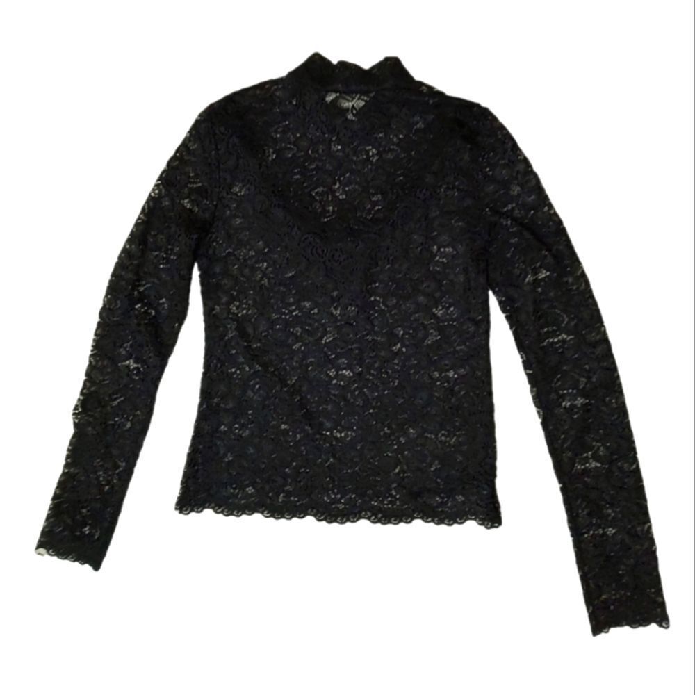Rebel Sugar Black Lace Ruffle Top Mock Turtleneck US S